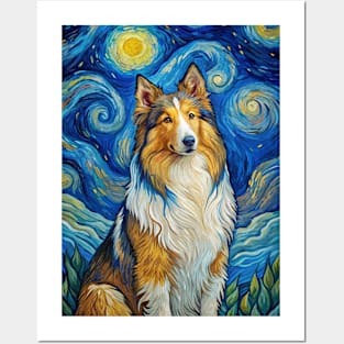 Shetland Sheepdog Dog Breed Painting in a Van Gogh Starry Night Art Style Posters and Art